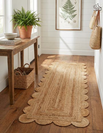 2' x 6' 1 Hand Woven Scallop Braided Jute Runner Rug