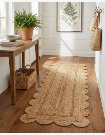 2' x 6' 1 Hand Woven Scallop Braided Jute Runner Rug