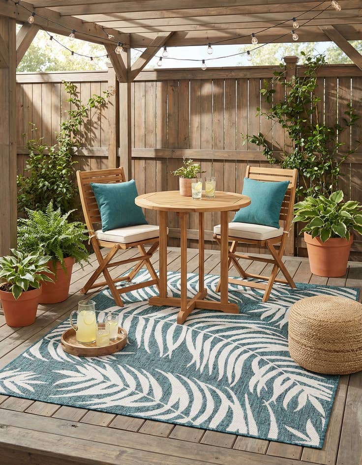 Detail image of 5' 3 x 5' 3  Washable Botanical Indoor / Outdoor Square Rug