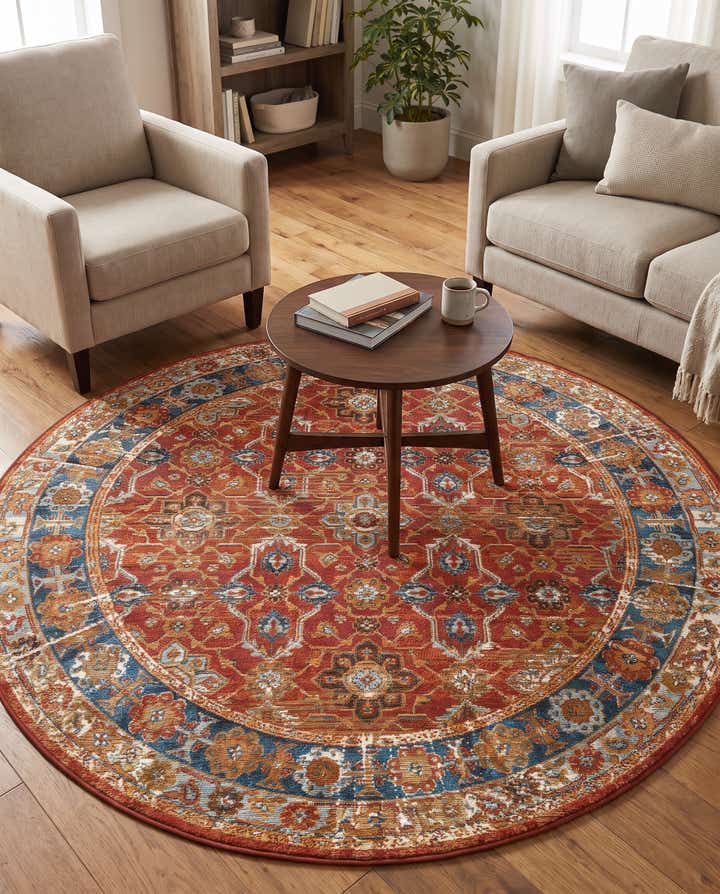 5' x 5' Easy-Clean Traditional Indoor / Outdoor Round Rug