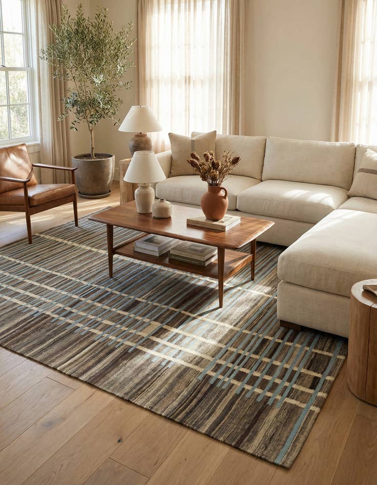 Detail image of 5' 7 x 8'  Hand Woven Kilim Modern Wool Rug