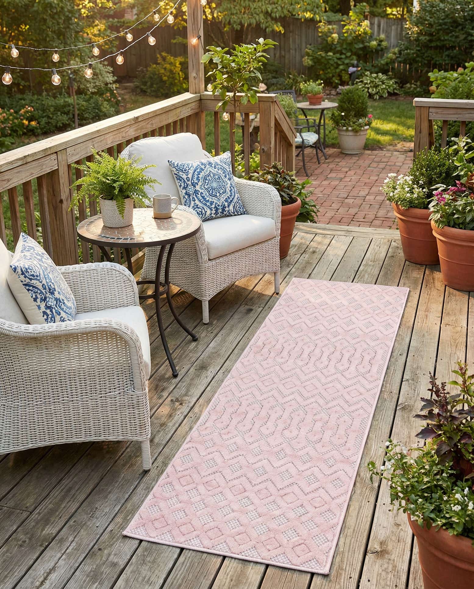 2' x 6' Easy-Clean Trellis Textured Indoor / Outdoor Runner Rug