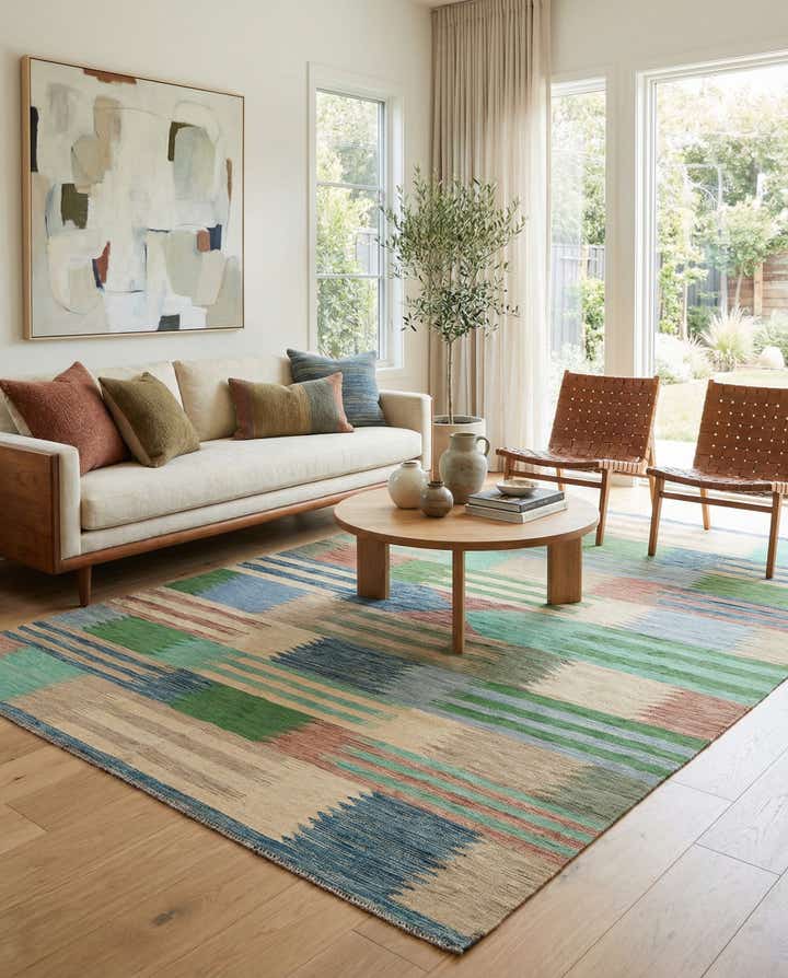 6' 7 x 9' 6 Hand Woven Kilim Modern Wool Rug