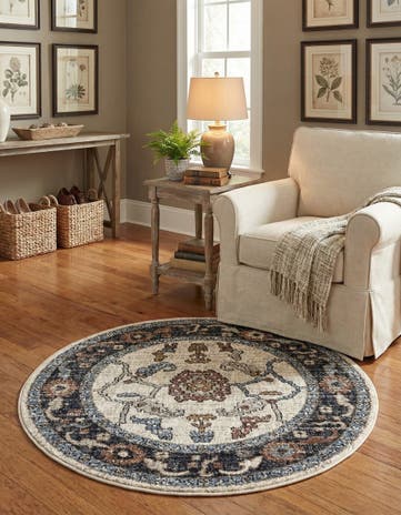 Ivory Eco Traditional Round Rug