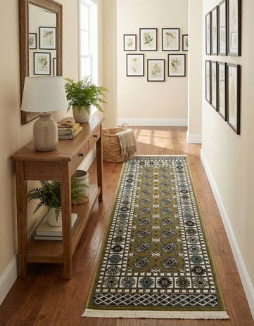 Olive Green Nain Design Runner Rug