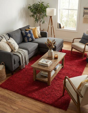 Red Solid Frieze Rug