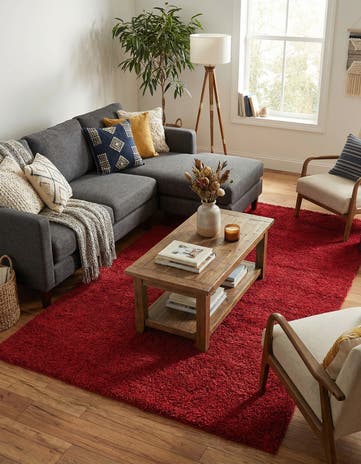 Red Solid Frieze Rug