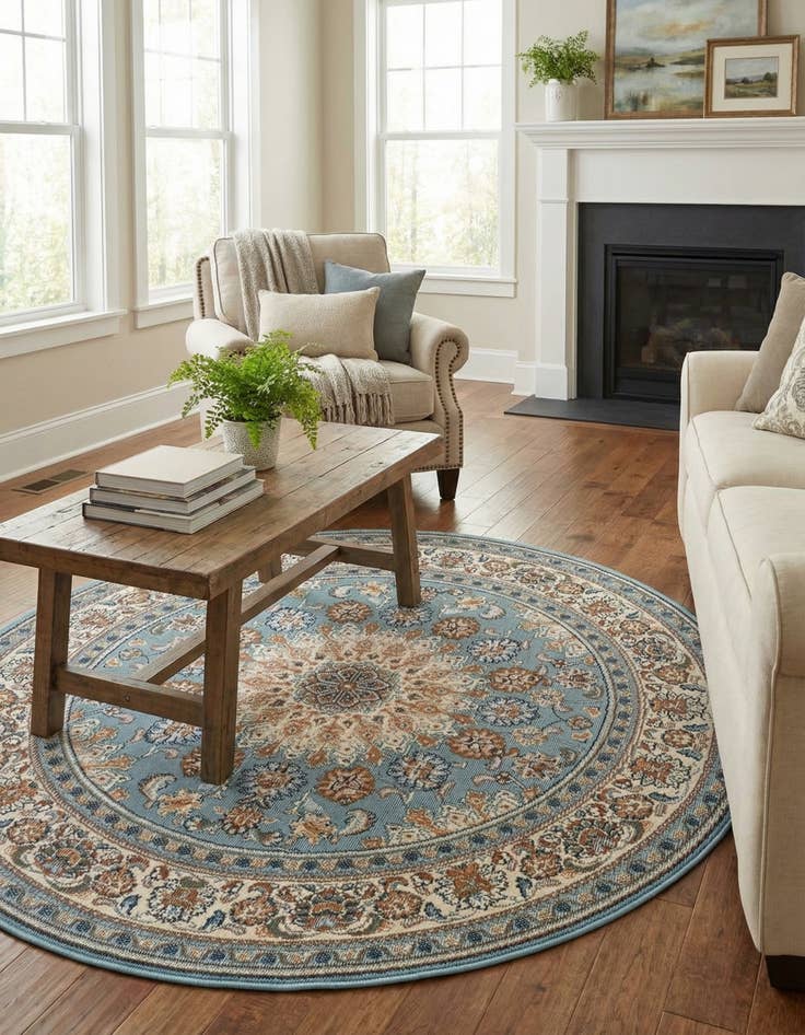 Detail image of  4' 1 x 4' 1  Washable Traditional Indoor / Outdoor Round Rug