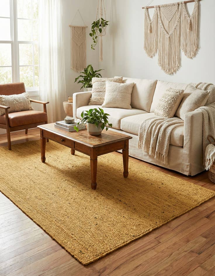 Detail image of 5' 1 x 8'  Hand Braided Jute Rug