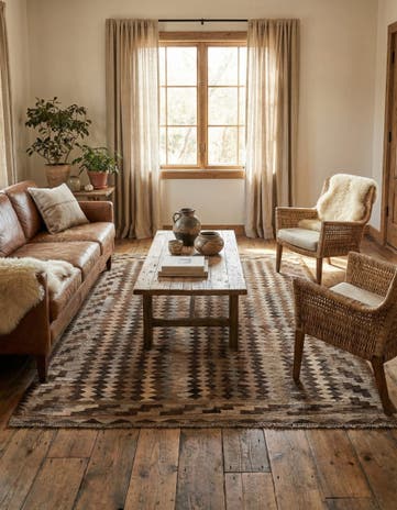 5' 4 x 5' 11 Hand Woven Kilim Maymana Wool Rug