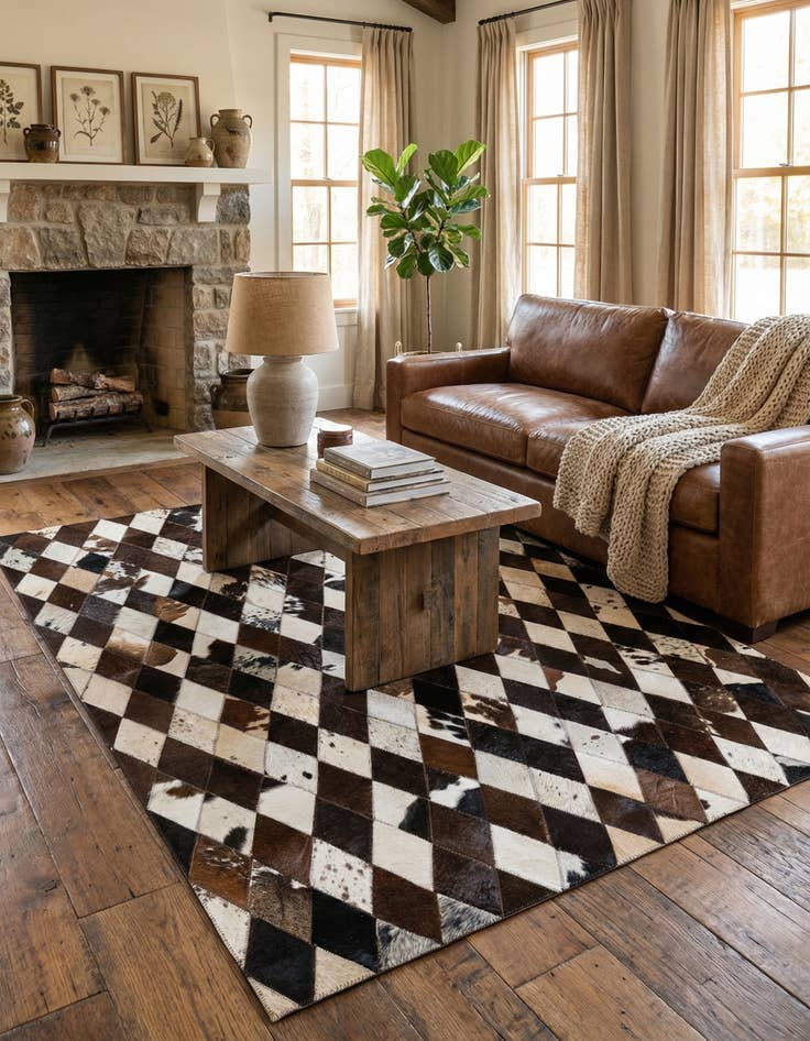 Detail image of 4' x 5' 11 Cowhide Stocks Rug