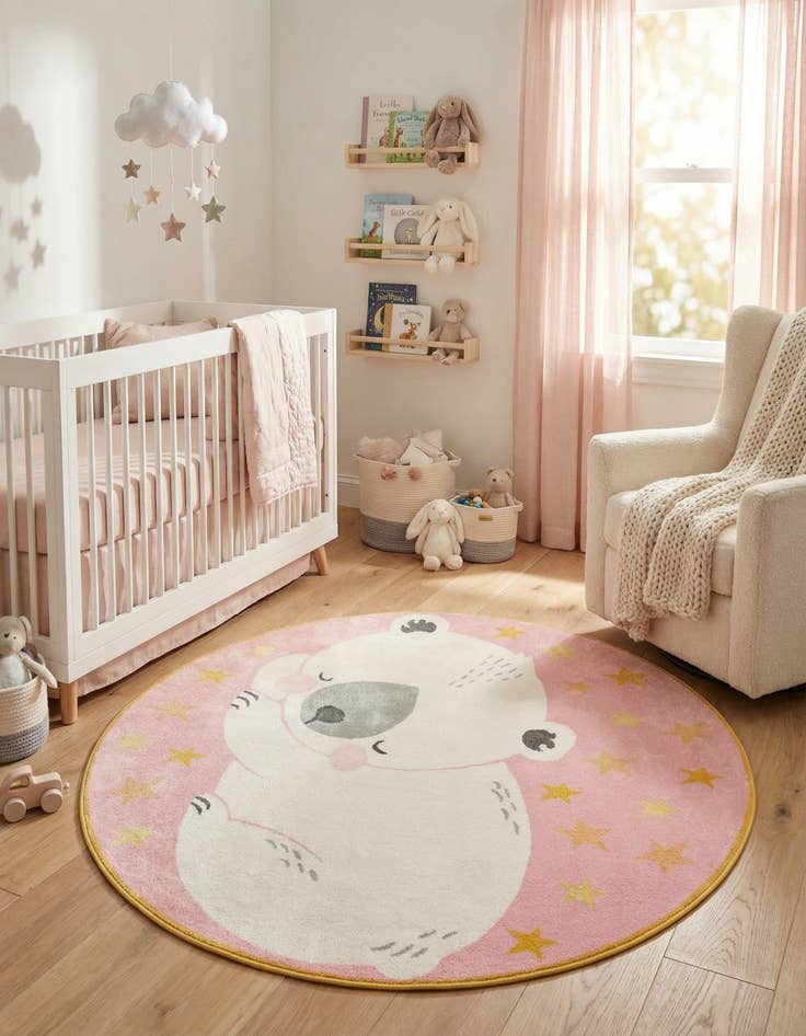 Detail image of 7' 10 x 7' 10 Bear Whimsy Kids Round Rug