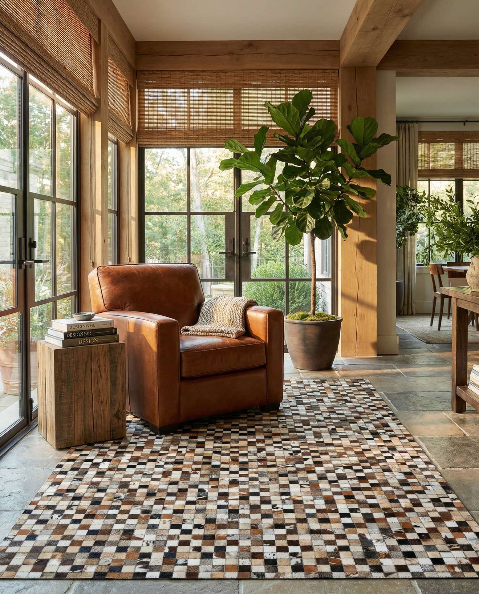 5' 1 x 8' Cowhide Leather Rug