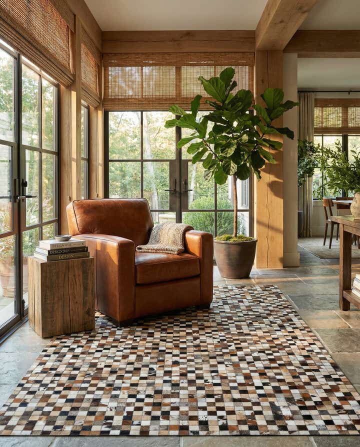 5' 1 x 8' Cowhide Leather Rug