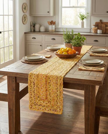  1' 2 x 8'  Hand Braided Chindi Table Runner Rug