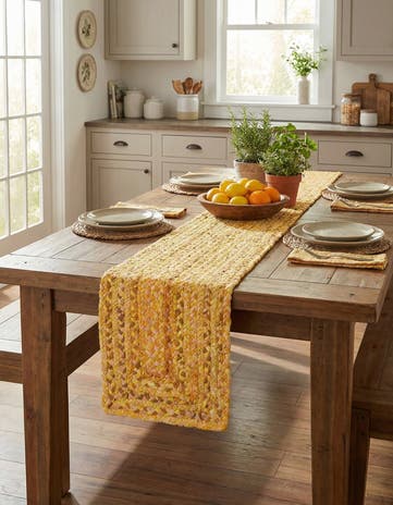 1' 2 x 8' Handmade Braided Chindi Table Runner Rug
