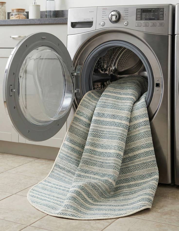 Detail image of 5' 3 x 8'  Washable Striped Indoor / Outdoor Oval Rug