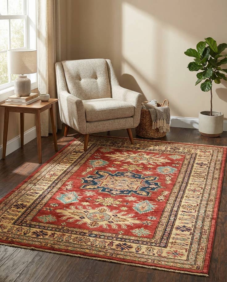 Detail image of 4' x 5' 8 Hand Knotted Kazak Rug