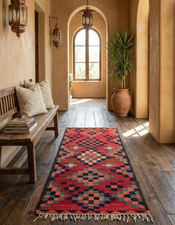 4' 1 x 7' 9 Hand Woven Kilim Fars Wool Runner Rug