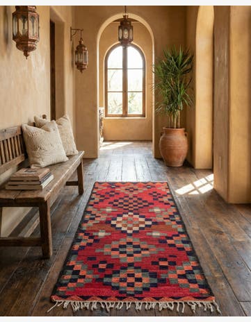 4' 1 x 7' 9 Hand Woven Kilim Fars Wool Runner Rug