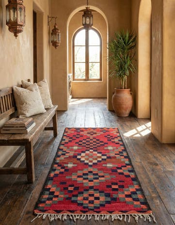 4' 1 x 7' 9 Hand Woven Kilim Fars Wool Runner Rug