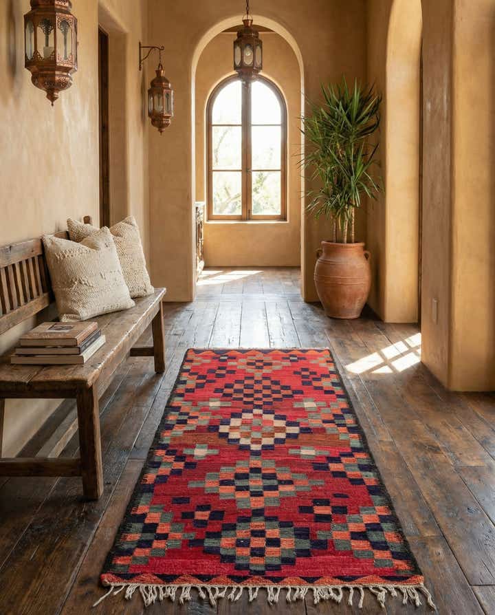 4' 1 x 7' 9 Hand Woven Kilim Fars Wool Runner Rug