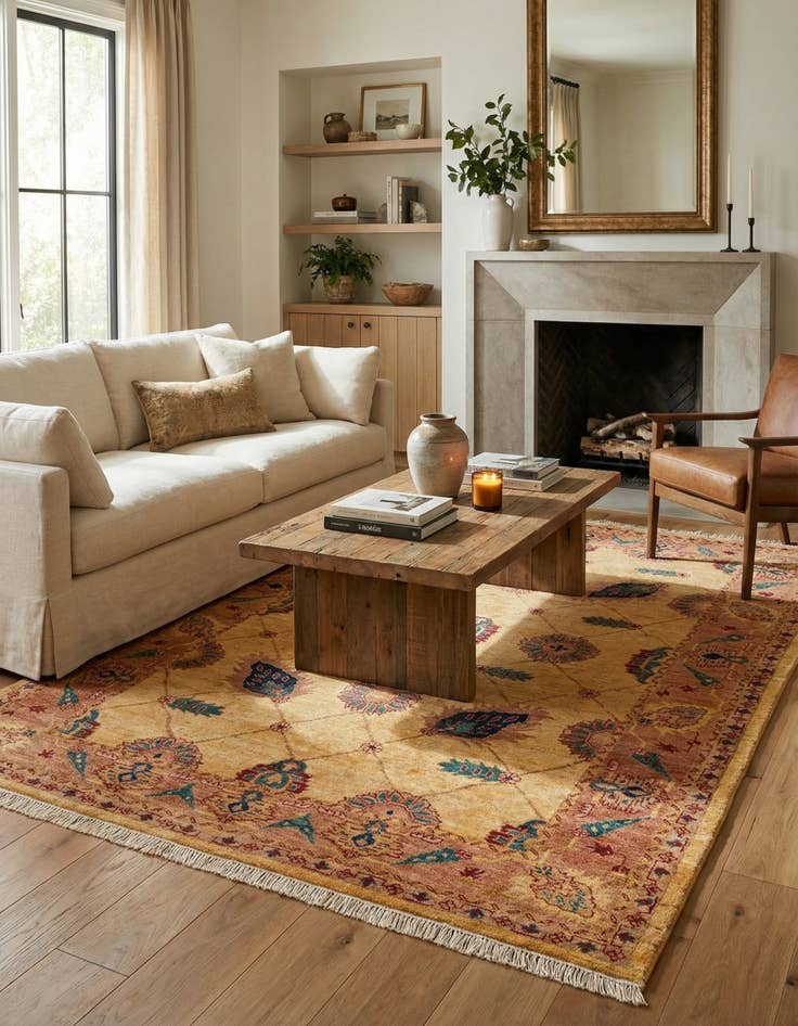 Detail image of  5' 7 x 7' 8  Hand Knotted Ziegler Wool Rug