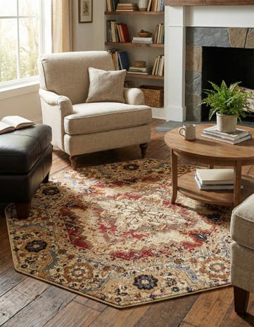 Burgundy Beige Saturn Octagon Rug