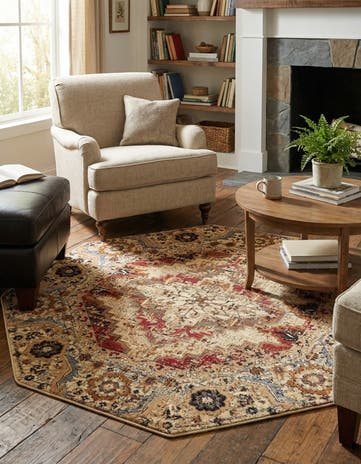 Burgundy Beige Saturn Octagon Rug