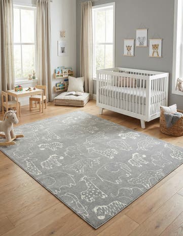 Gray Animals Whimsy Kids Rug