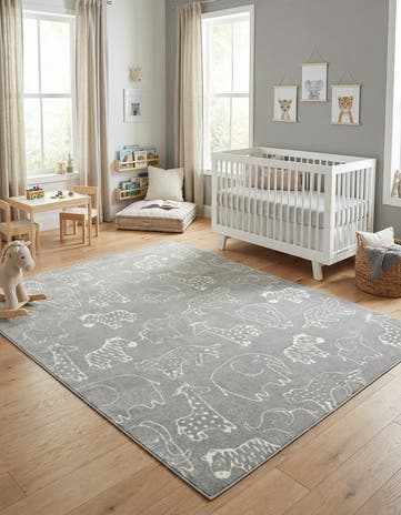 Gray Animals Whimsy Kids Rug