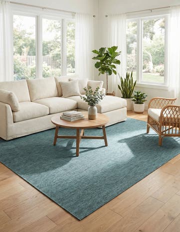 Teal Easy-Clean Solid Indoor / Outdoor Rug