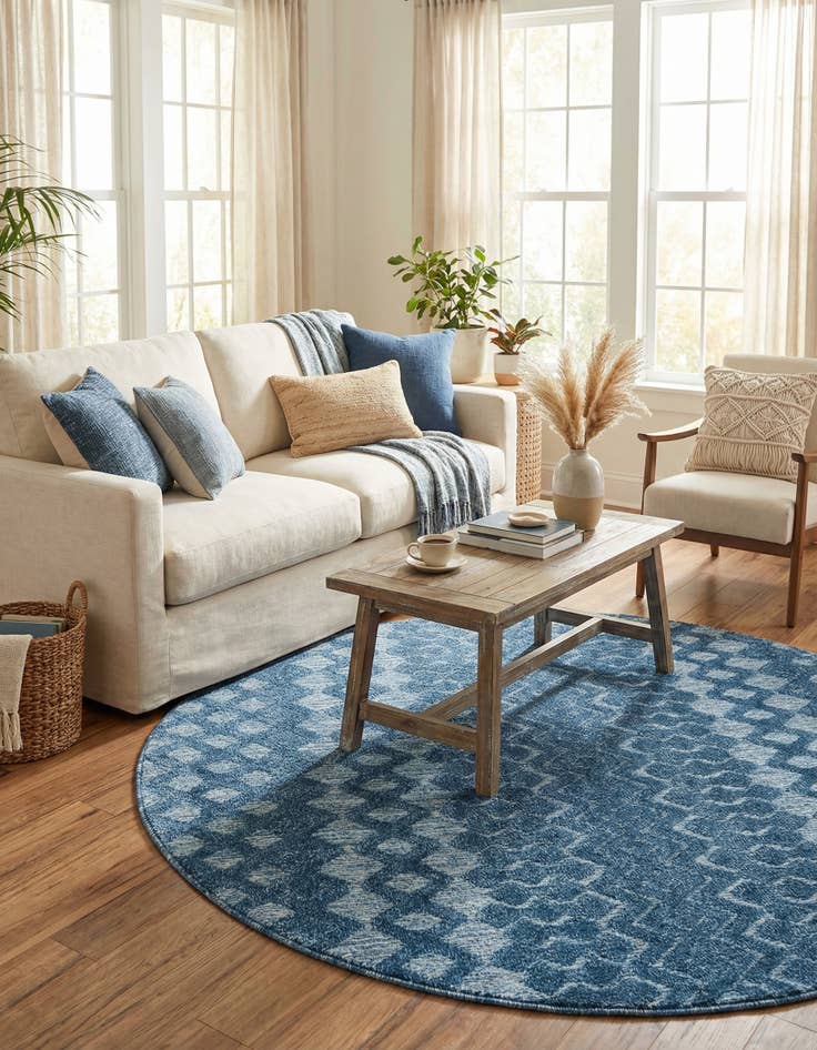 Detail image of 5' 3 x 5' 3  Washable Trellis Textured Indoor / Outdoor Round Rug