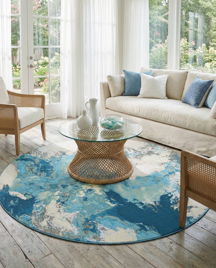 Detail image of 7' 10 x 7' 10 Easy-Clean Modern Indoor / Outdoor Round Rug