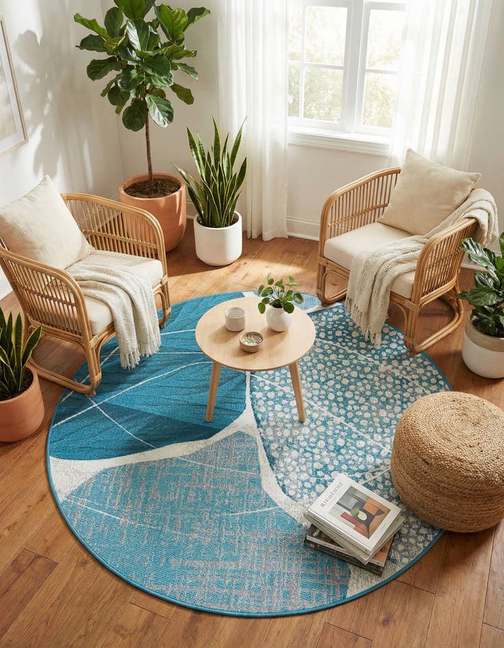 Detail image of  4' 1 x 4' 1  Washable Modern Indoor / Outdoor Round Rug