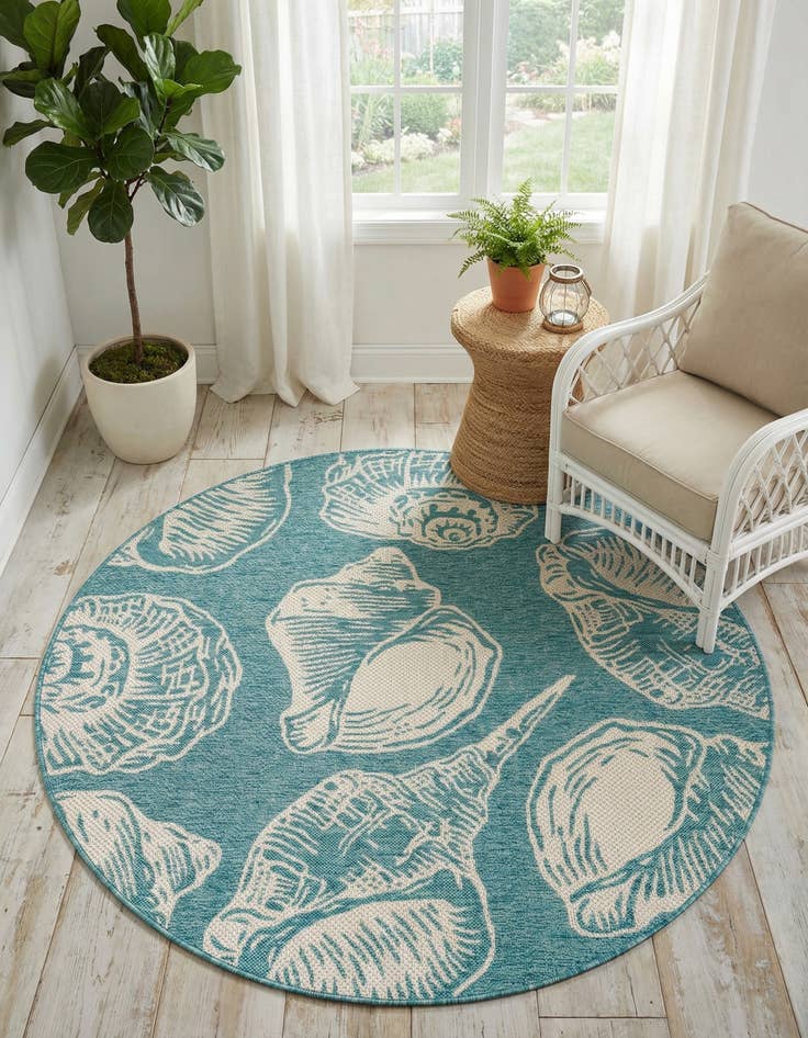 Detail image of  5' 3 x 5' 3  Washable Coastal Indoor / Outdoor Round Rug