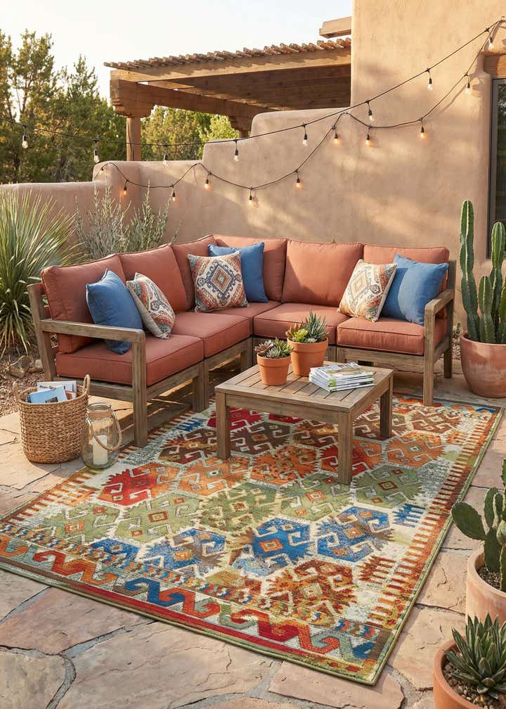 5' 3 x 8' Easy-Clean Southwestern Indoor / Outdoor Rug