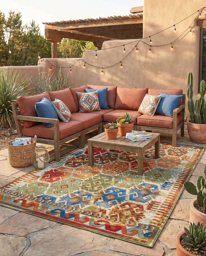 5' 3 x 8' Easy-Clean Southwestern Indoor / Outdoor Rug