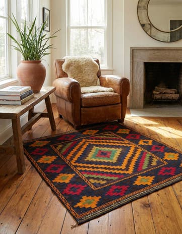 3' 10 x 4' Hand Knotted Kilim Fars Persian Wool Square Rug