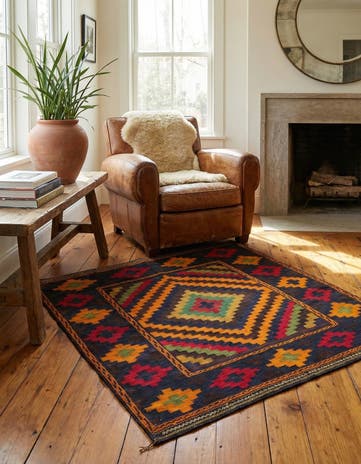 3' 10 x 4' Hand Knotted Kilim Fars Persian Wool Square Rug