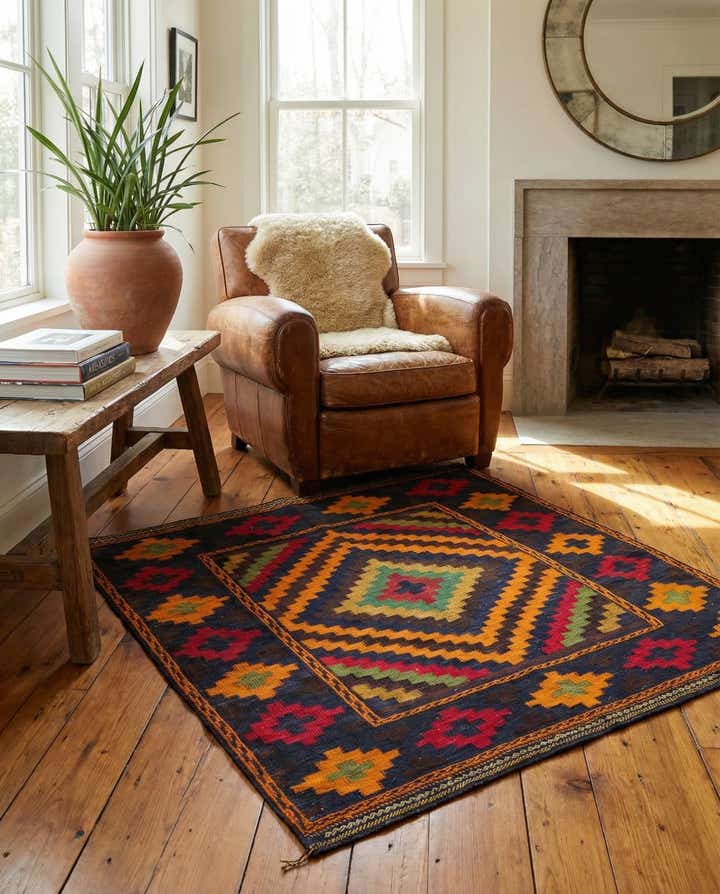 3' 10 x 4' Hand Knotted Kilim Fars Persian Wool Square Rug