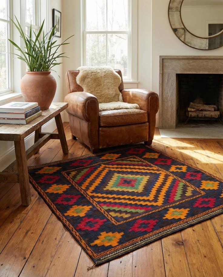 Detail image of 3' 10 x 4' Hand Knotted Kilim Fars Persian Wool Square Rug