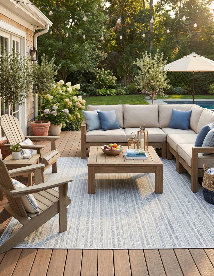 Detail image of 10' x 10'  Washable Striped Indoor / Outdoor Square Rug