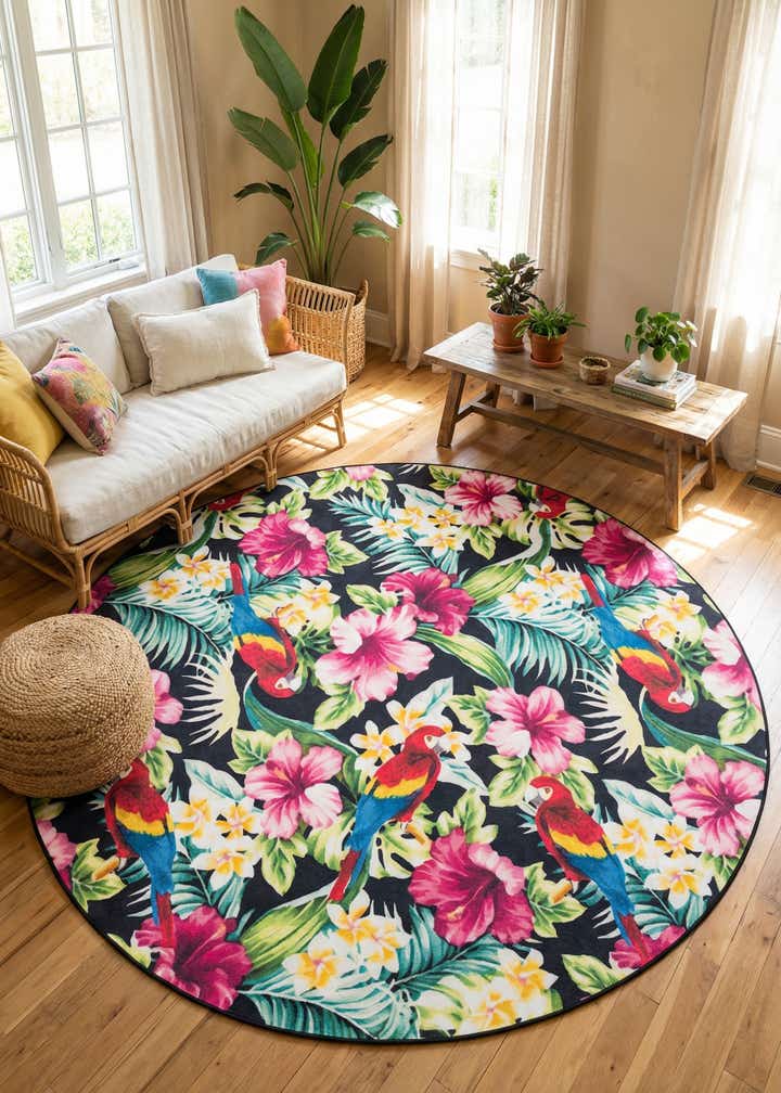 7' 10 x 7' 10 Easy-Clean Jill Zarin Caribbean Indoor / Outdoor Round Rug