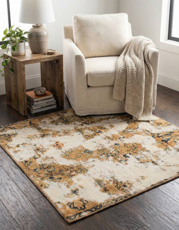 Detail image of 3' 7 x 3' 7  Hand Knotted Ultra Vintage Persian Wool Square Rug