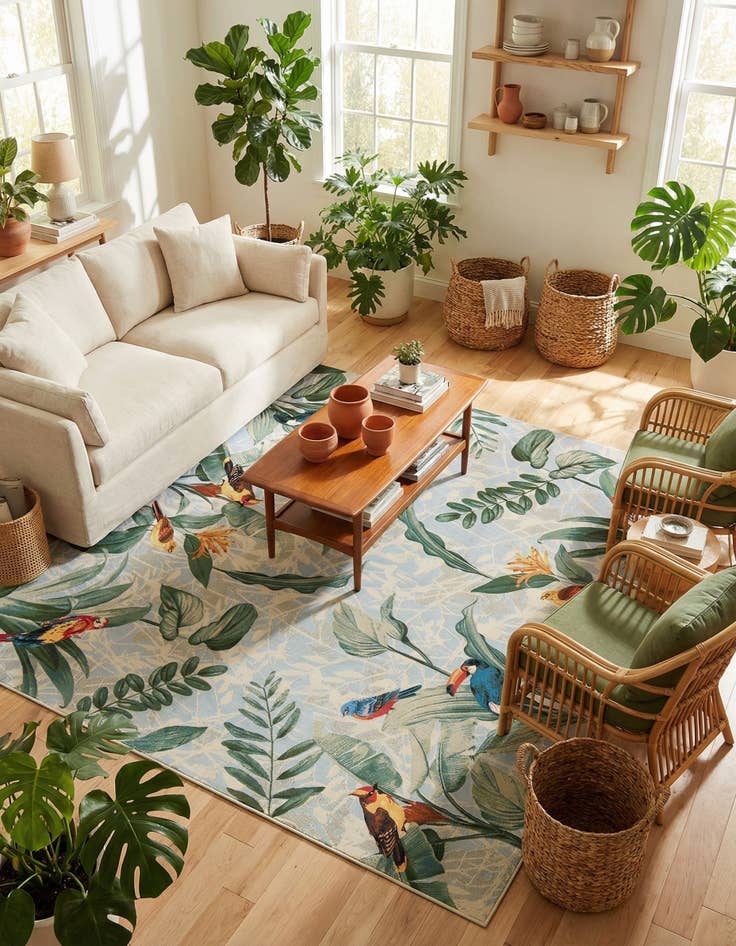 Detail image of  10' x 10'  Washable Botanical Indoor / Outdoor Square Rug