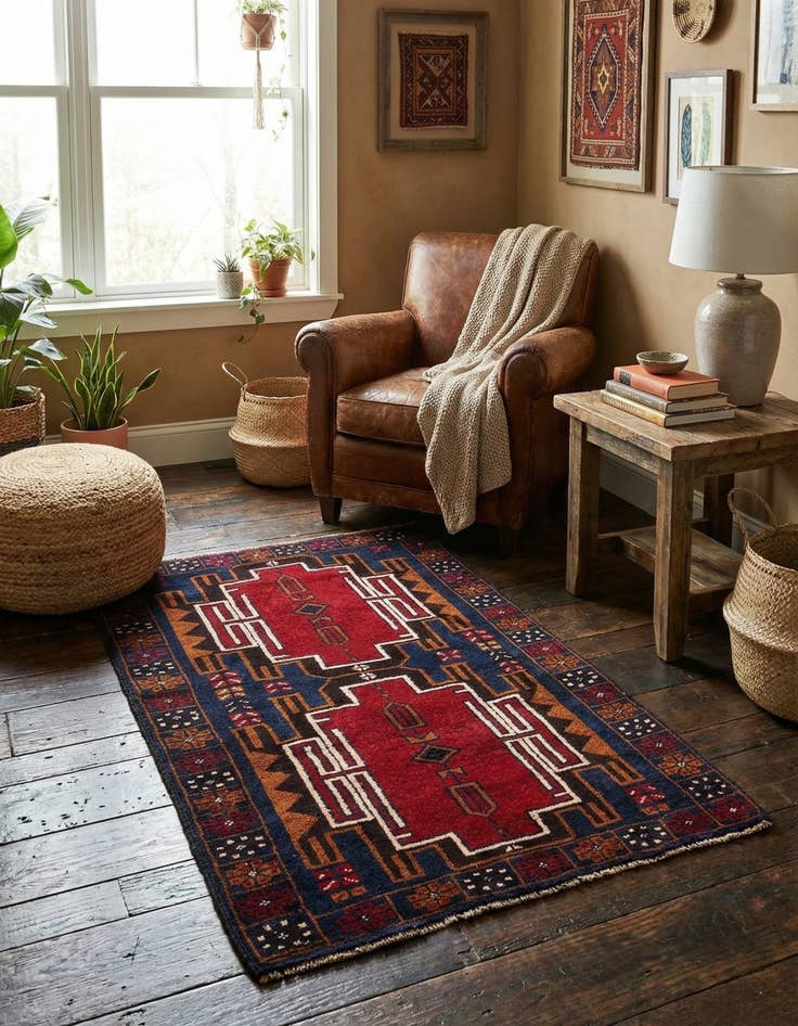 Detail image of  2' 11 x 4' 6  Hand Knotted Balouch Persian Wool Rug