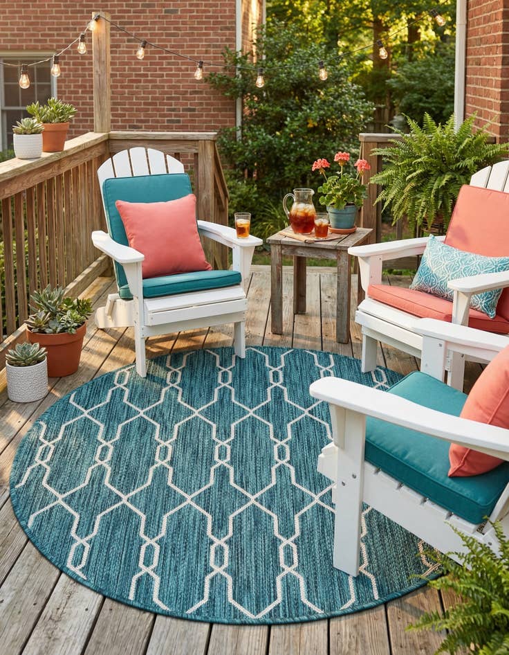 Detail image of 4' x 4'  Washable Trellis Indoor / Outdoor Round Rug