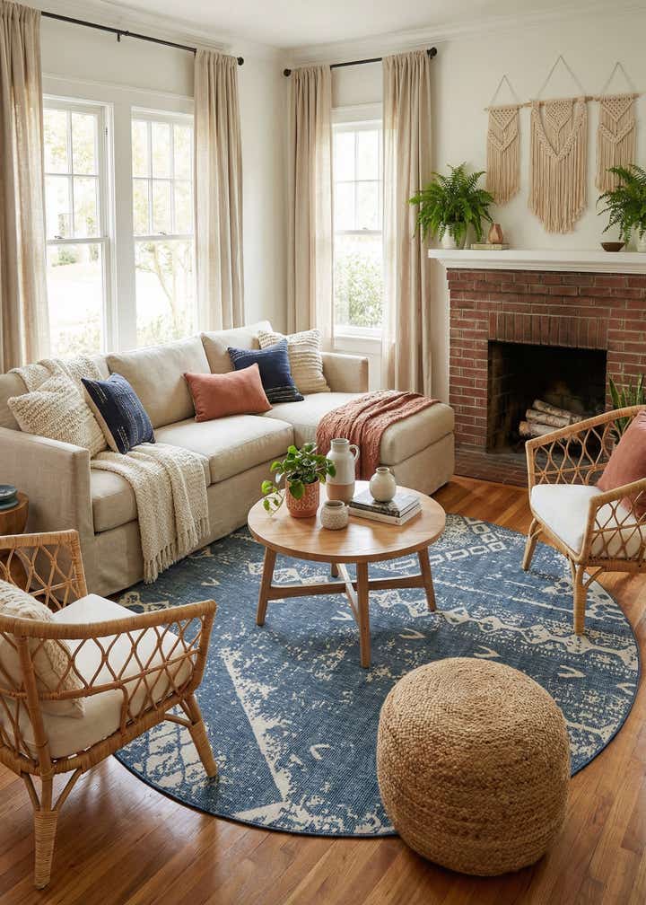 10' 8 x 10' 8 Easy-Clean Bohemian Indoor / Outdoor Round Rug