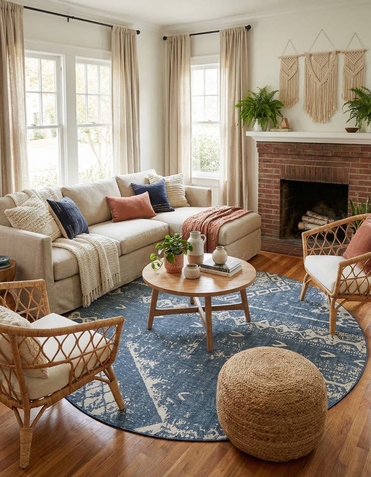 Detail image of 10' 8 x 10' 8  Washable Bohemian Indoor / Outdoor Round Rug